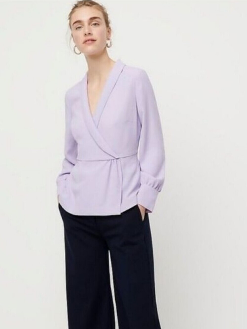 J. Crew Lilac Purple Drapey Faux Wrap Top 365 Crepe Fabric Size 8